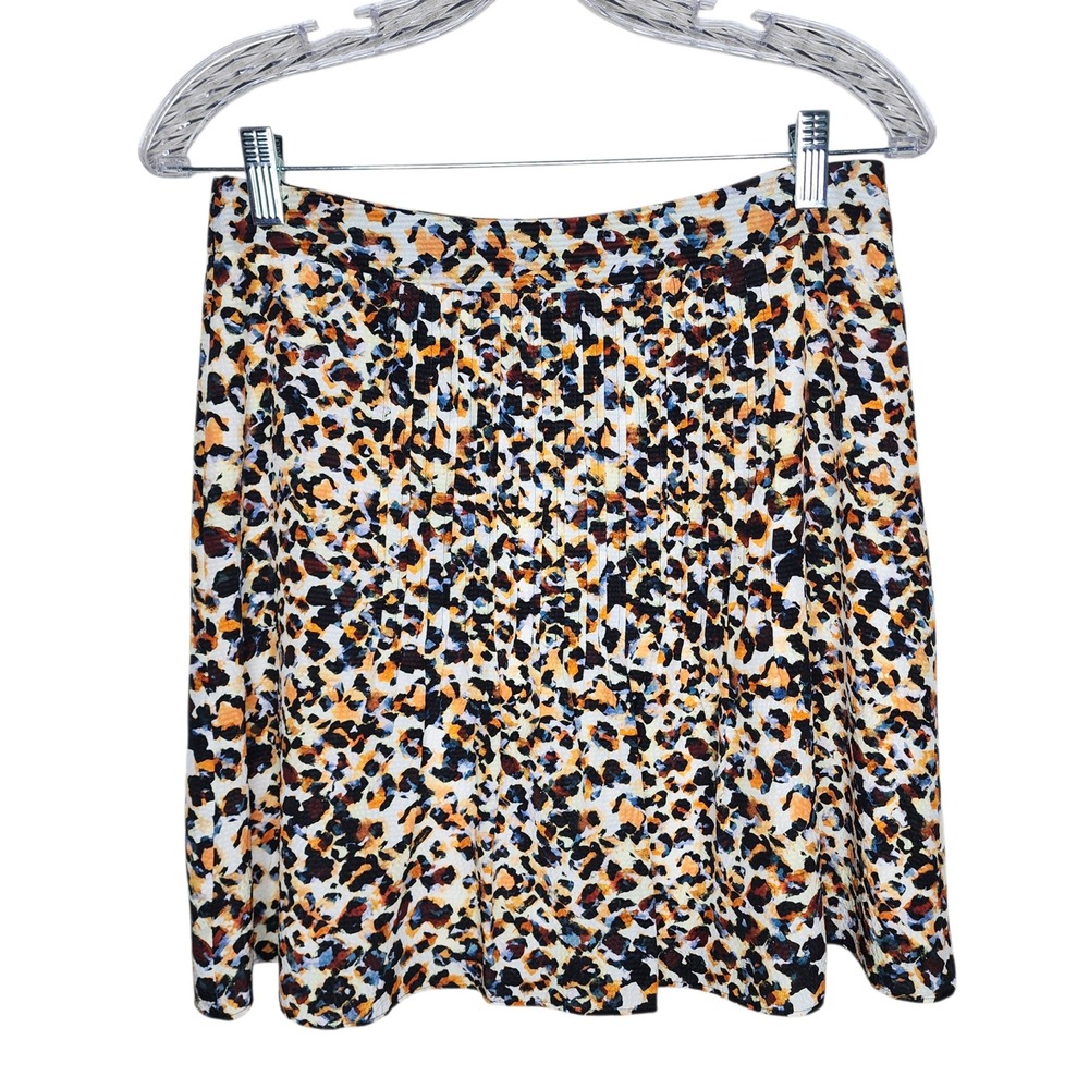 Marie Oliver Silk Leopard Print Pleated Mini Skirt Multi Color Size 4